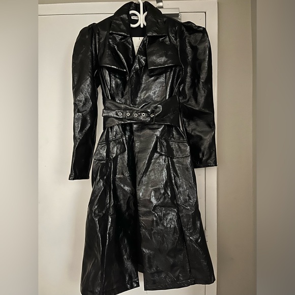 Brand new Fashion Nova Shiny Black Trench Coat - Picture 1 of 8
